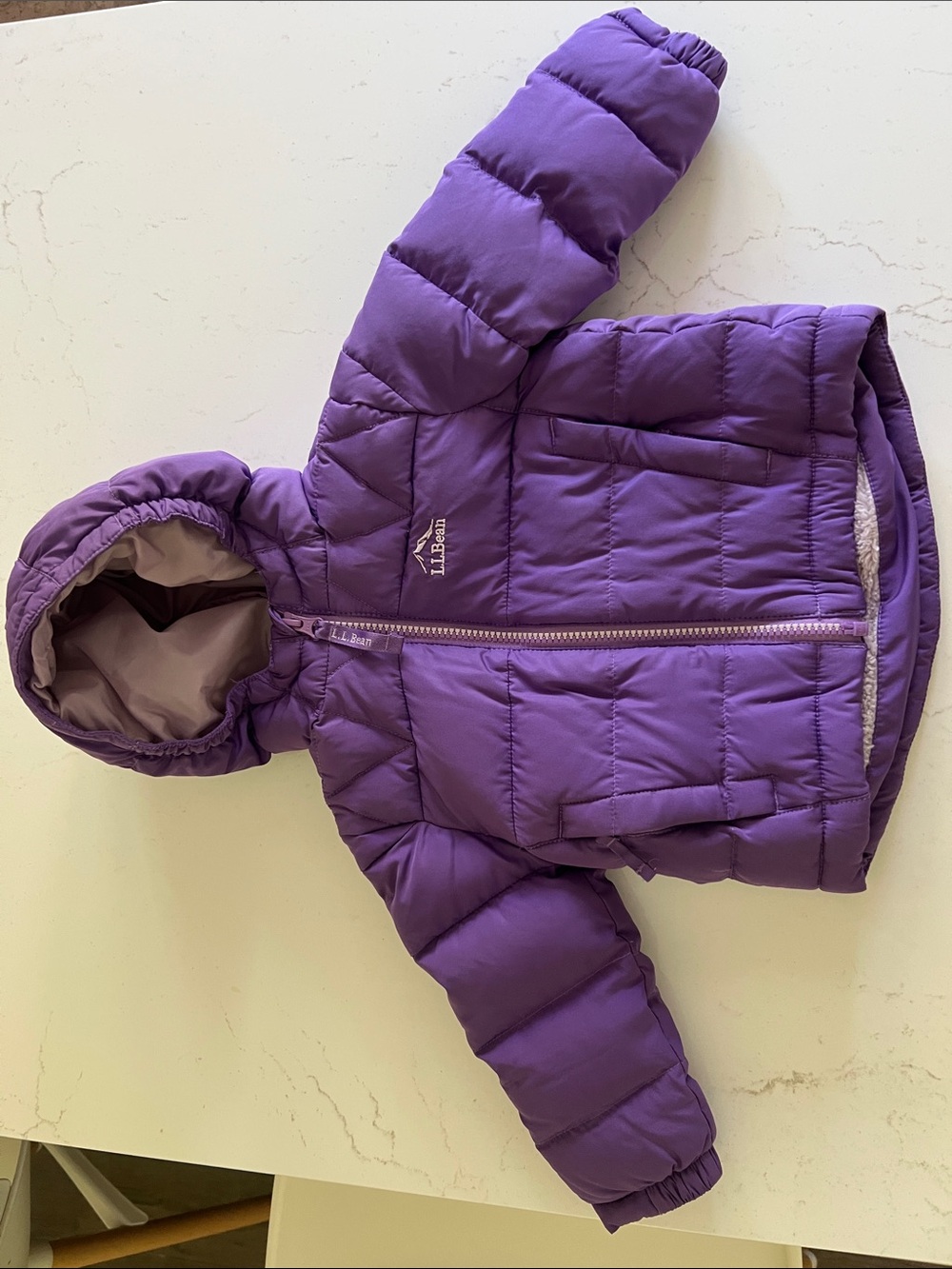 L.L. Bean Girls' Hooded Puffer Jacket in Purple